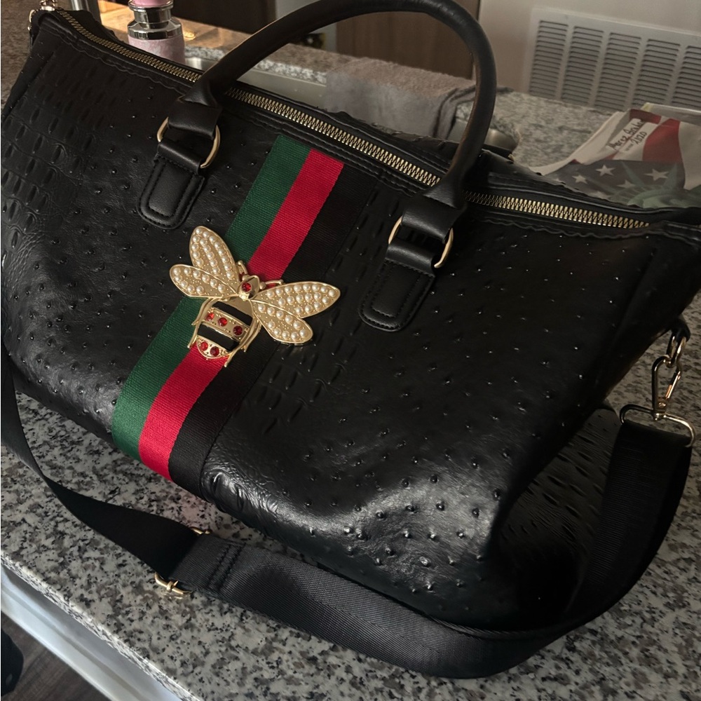 Others Follow Black Travel Bag with Gold Bee Accent